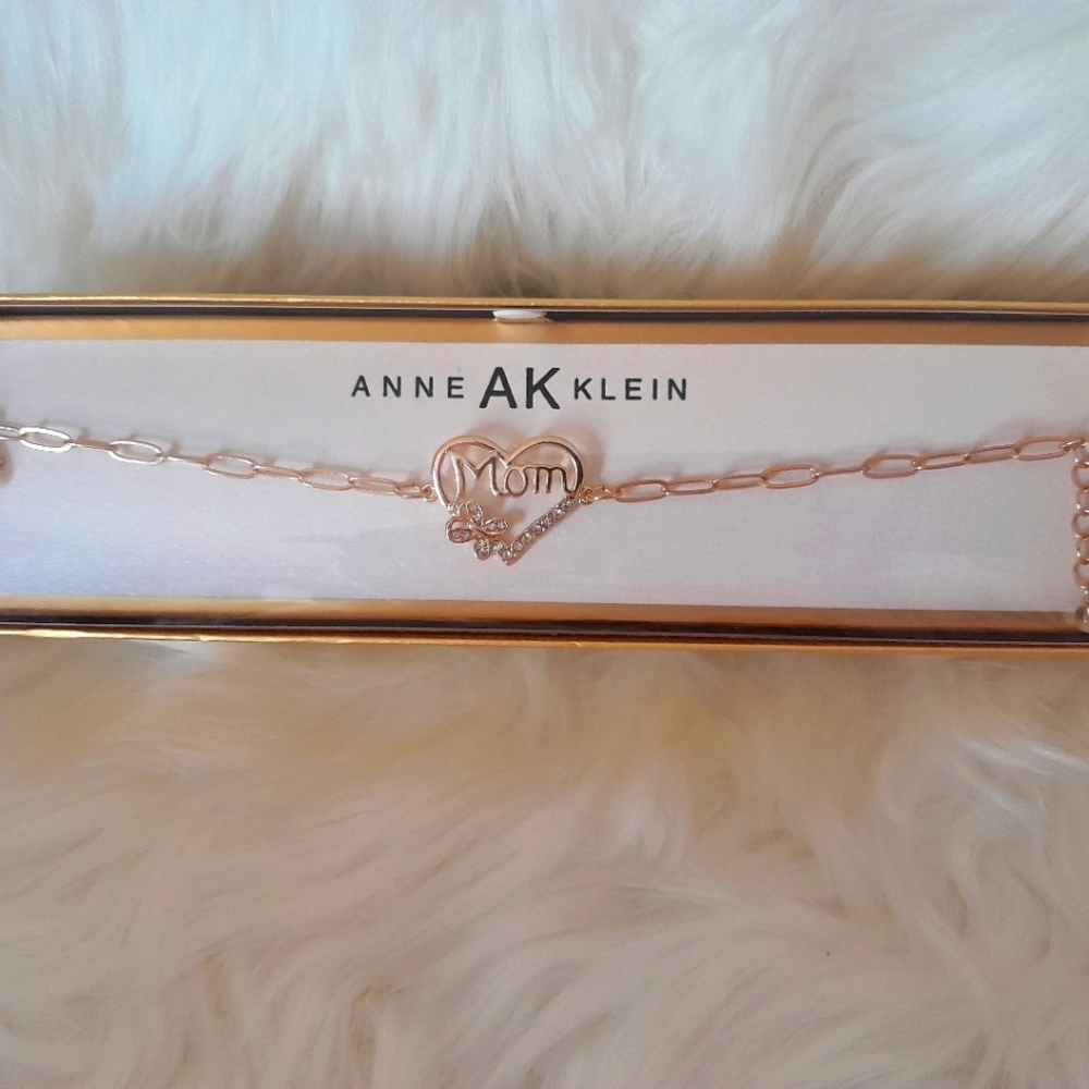 Anne Klein, "MOM" Adjustable Paperclip Bracelet Crystal Heart Butterfly $30 MSRP